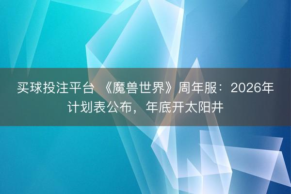 买球投注平台 《魔兽世界》周年服：2026年计划表公布，年底开太阳井