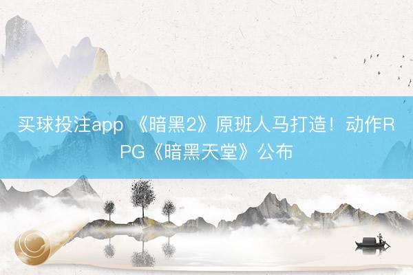 买球投注app 《暗黑2》原班人马打造！动作RPG《暗黑天堂》公布
