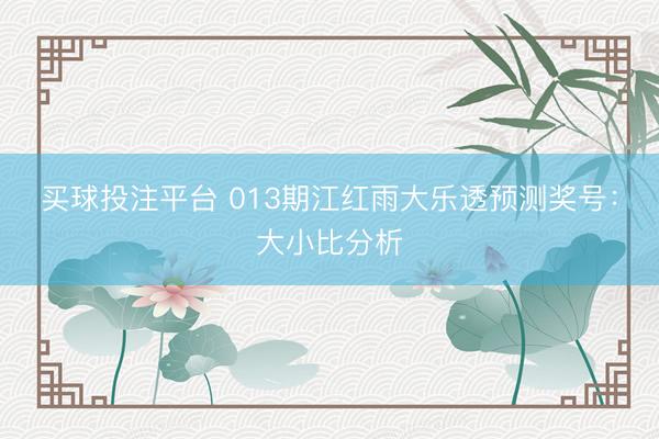 买球投注平台 013期江红雨大乐透预测奖号：大小比分析