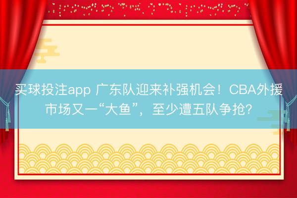 买球投注app 广东队迎来补强机会！CBA外援市场又一“大鱼”，至少遭五队争抢？