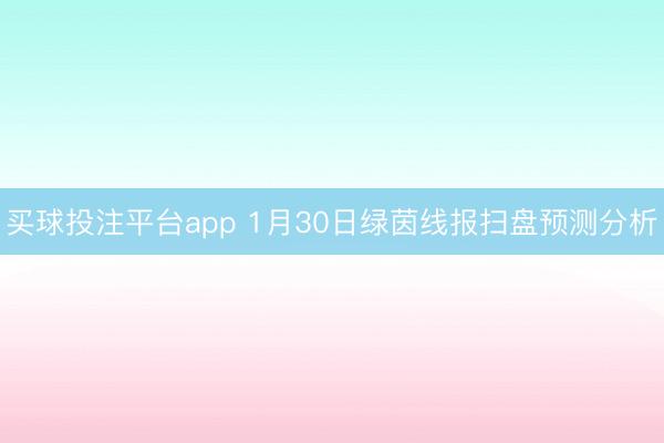 买球投注平台app 1月30日绿茵线报扫盘预测分析