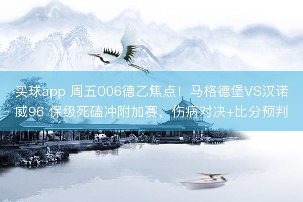 买球app 周五006德乙焦点！马格德堡VS汉诺威96 保级死磕冲附加赛，伤病对决+比分预判