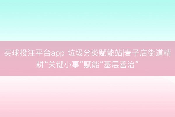 买球投注平台app 垃圾分类赋能站|麦子店街道精耕“关键小事”赋能“基层善治”