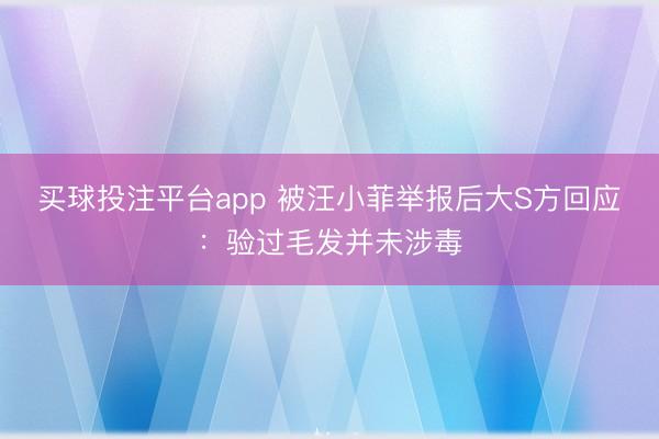 买球投注平台app 被汪小菲举报后大S方回应：验过毛发并未涉毒