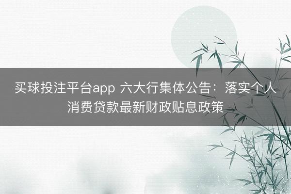 买球投注平台app 六大行集体公告：落实个人消费贷款最新财政贴息政策