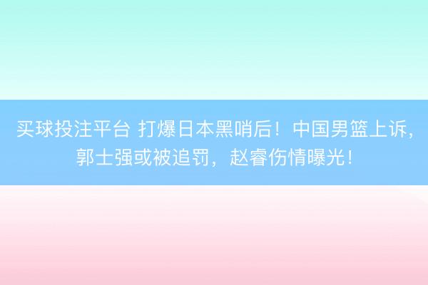 买球投注平台 打爆日本黑哨后!中国男篮上诉,郭士强或被追罚,赵睿伤情曝光!