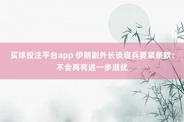 买球投注平台app 伊朗副外长谈寝兵要紧条款：不会再有进一步滋扰