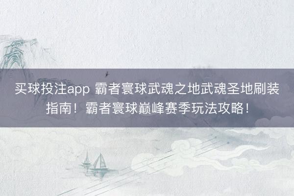 买球投注app 霸者寰球武魂之地武魂圣地刷装指南！霸者寰球巅峰赛季玩法攻略！