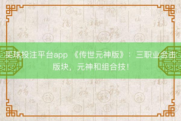买球投注平台app 《传世元神版》：三职业合击版块，元神和组合技！