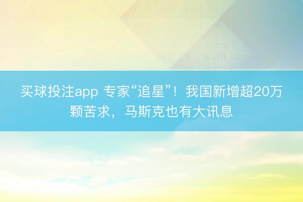 买球投注app 专家“追星”!我国新增超20万颗苦求,马斯克也有大讯息