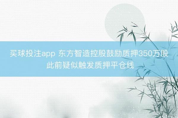 买球投注app 东方智造控股鼓励质押350万股 此前疑似触发质押平仓线