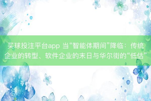 买球投注平台app 当“智能体期间”降临:传统企业的转型、软件企业的末日与华尔街的“低估”