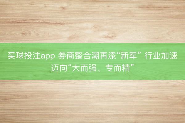 买球投注app 券商整合潮再添“新军” 行业加速迈向“大而强、专而精”