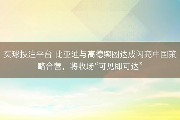 买球投注平台 比亚迪与高德舆图达成闪充中国策略合营，将收场“可见即可达”