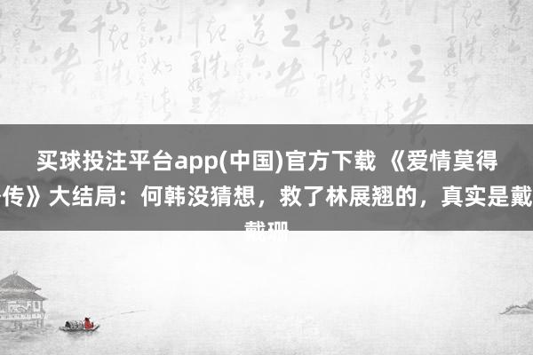 买球投注平台app(中国)官方下载 《爱情莫得外传》大结局：何韩没猜想，救了林展翘的，真实是戴珊