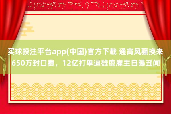 买球投注平台app(中国)官方下载 通宵风骚换来650万封口费，12亿打单逼雄鹿雇主自曝丑闻