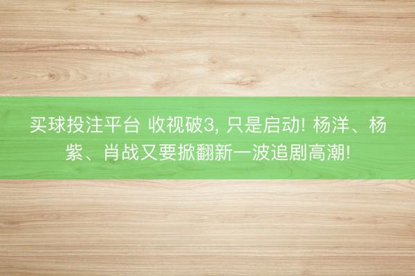 买球投注平台 收视破3， 只是启动! 杨洋、杨紫、肖战又要掀翻新一波追剧高潮!