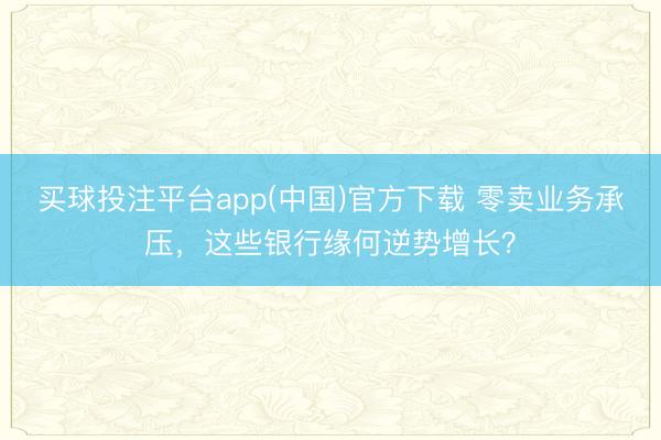买球投注平台app(中国)官方下载 零卖业务承压,这些银行缘何逆势增长?