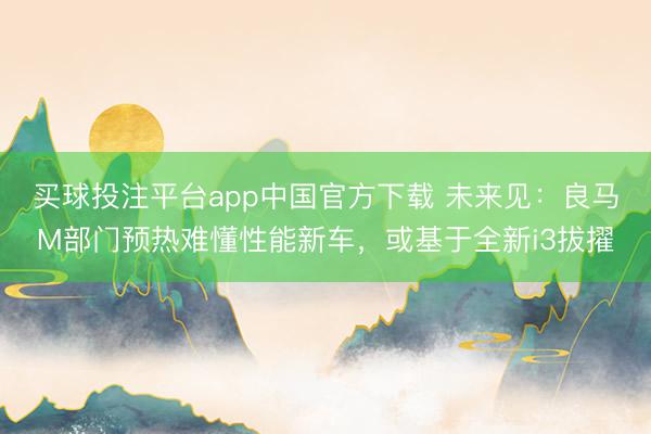 买球投注平台app中国官方下载 未来见：良马M部门预热难懂性能新车，或基于全新i3拔擢