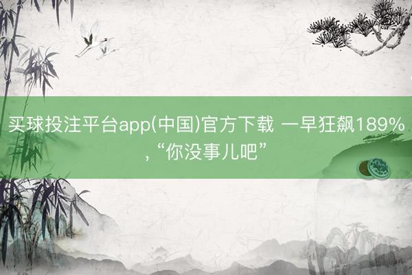 买球投注平台app(中国)官方下载 一早狂飙189%， “你没事儿吧”